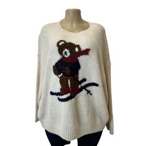 K-106 Wild Fable Women's XL Beige Sweater With Skiing Teddy Bear Design